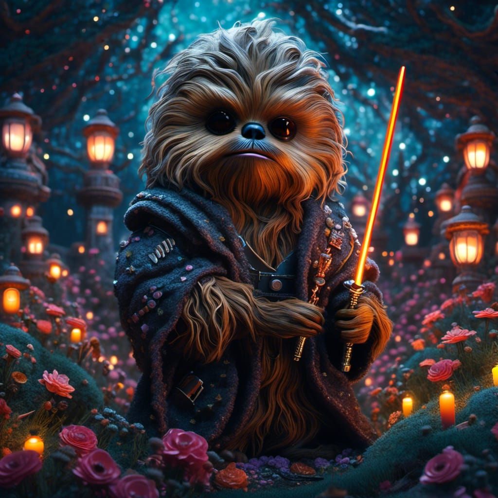 Chewbacca's Dark Fantasy: A Watercolor Portrait