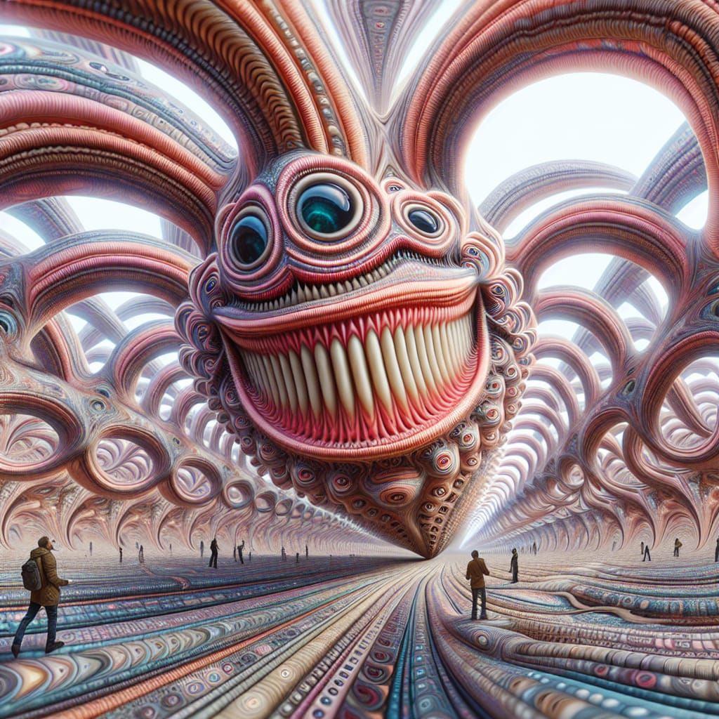 Surreal Alien Landscape with Distorted Creature