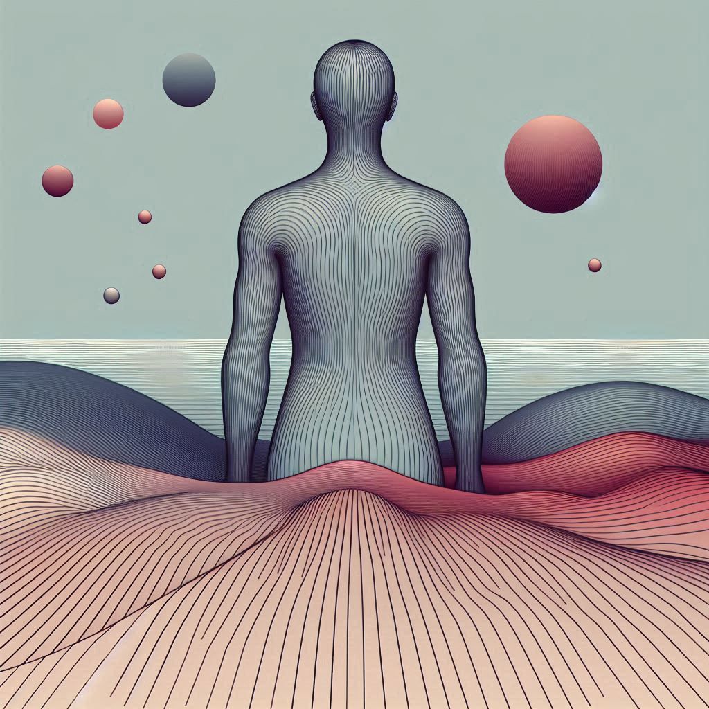 Male silhouette in abstract landscape