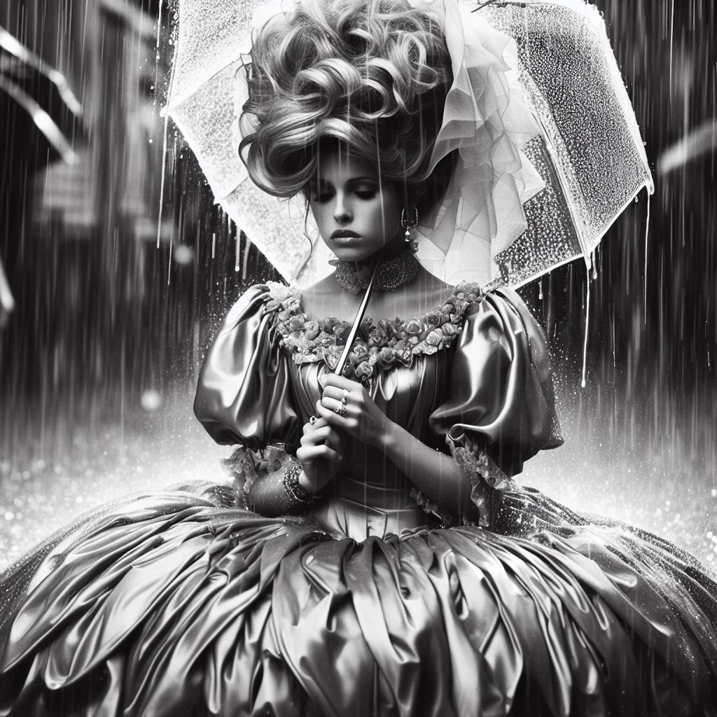 #rain #raining #wet #b&w #scarf #satin #dress #tacky #silk #...