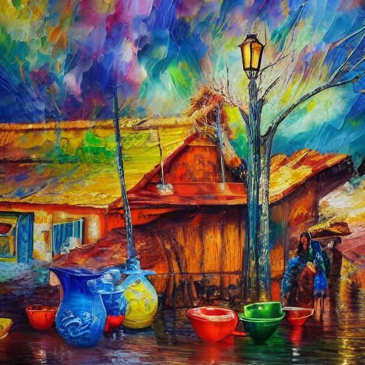 Hyperrealistic Farmyard Feast in Neo-Impressionist Style