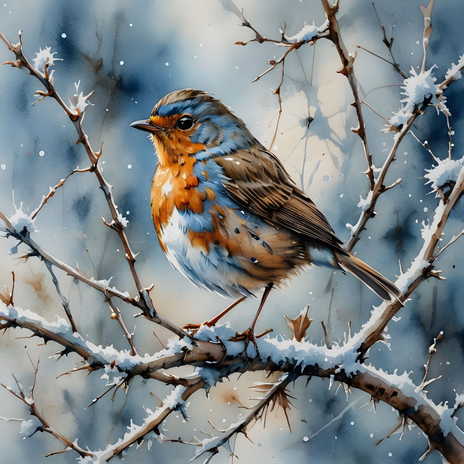 Robin on a branch in the snow   by @Nina Camplin