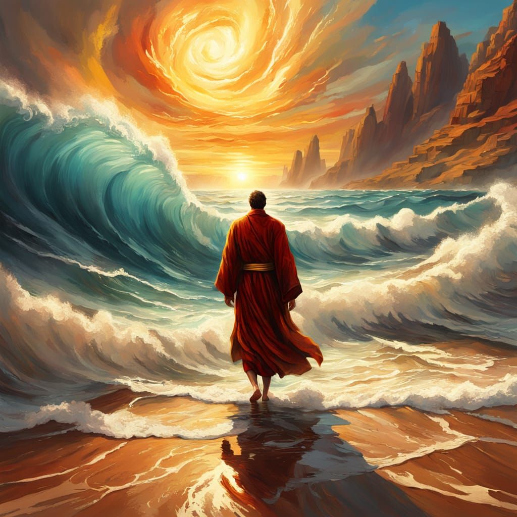Miraculous Red Sea Parting in Digital Painting