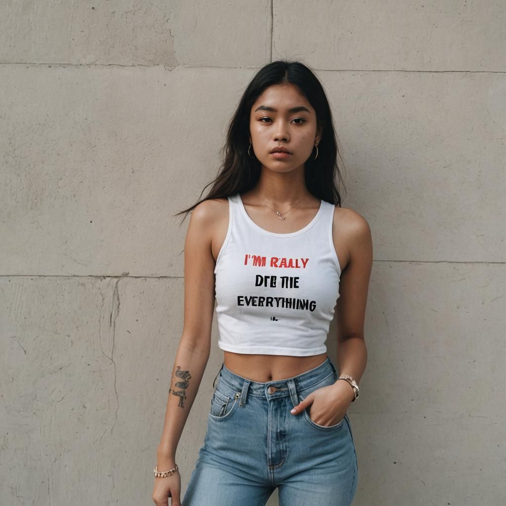A girl with vibes saying I'm really wanna die and everything thing sucks wearing a croptop showing her midriff 
