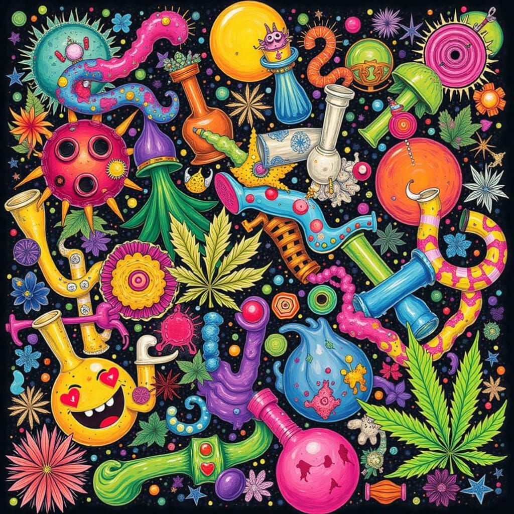 stoner collage of bongs and cannabis <lora:synthura:0.7>