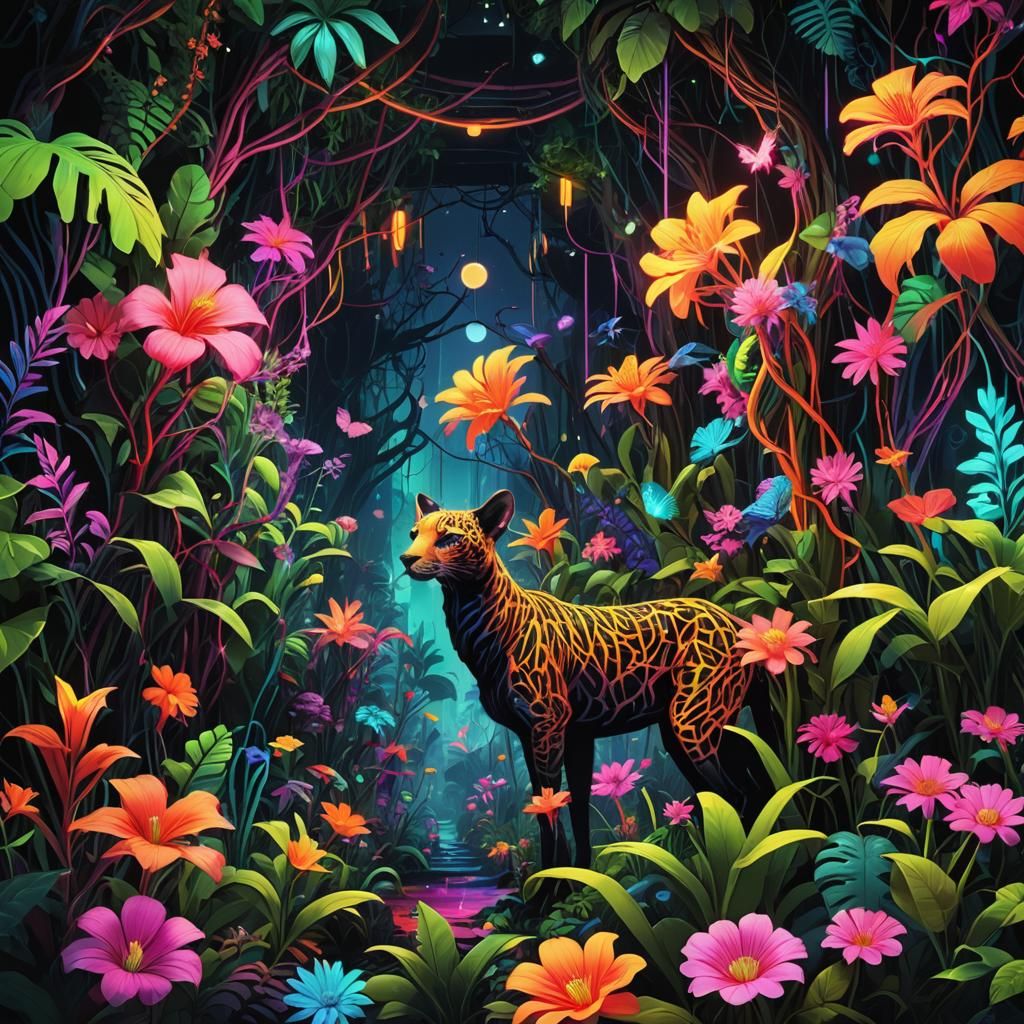 Cyber jungle, vibrant and colorful