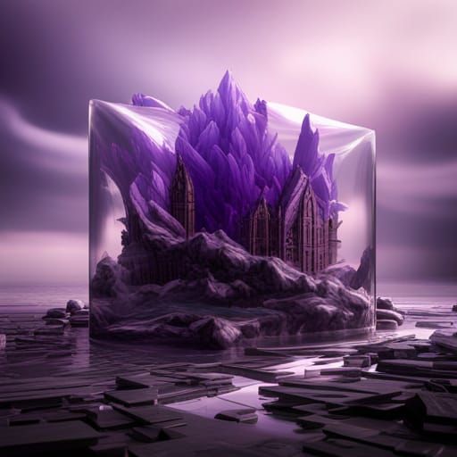 Purple Clouds in Glass Cube: Fantasy Concept Art