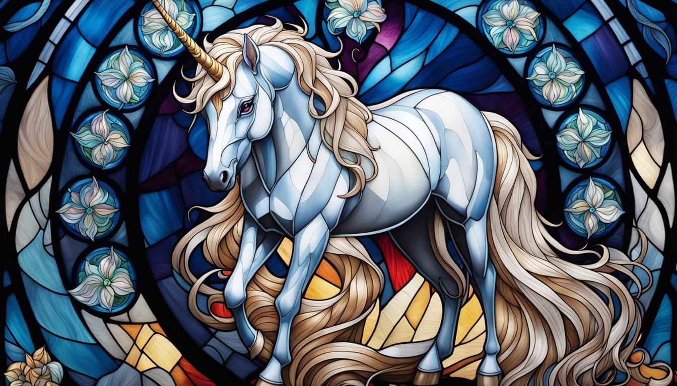 Stained glass image of a unicorn   by @PrincessGina