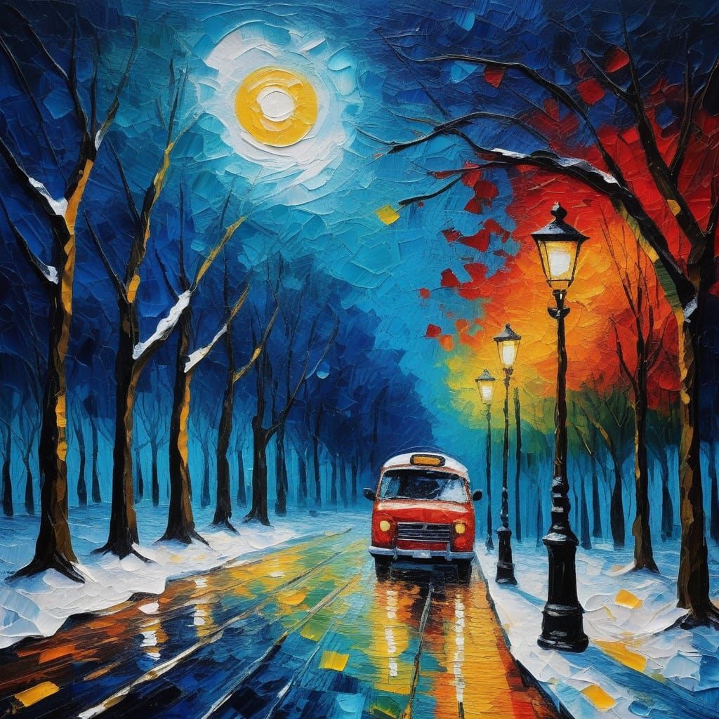 Vibrant Color Explodes in Monochrome Winter Impasto Painting