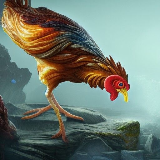 The rooster on the rocks