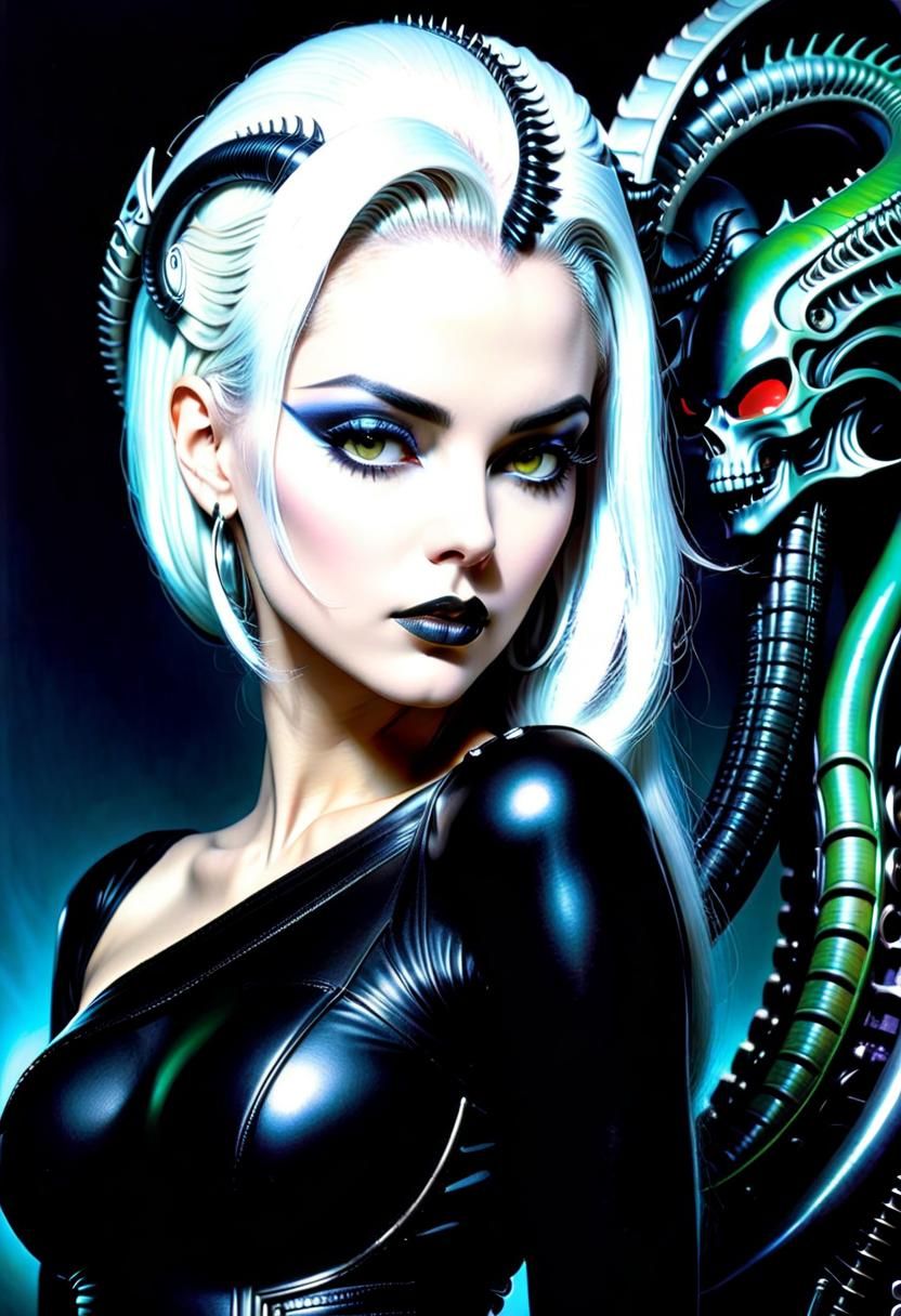 H.R. Giger, Cyberpunk Latina pinup, A Cyberpunk pinup boldly...