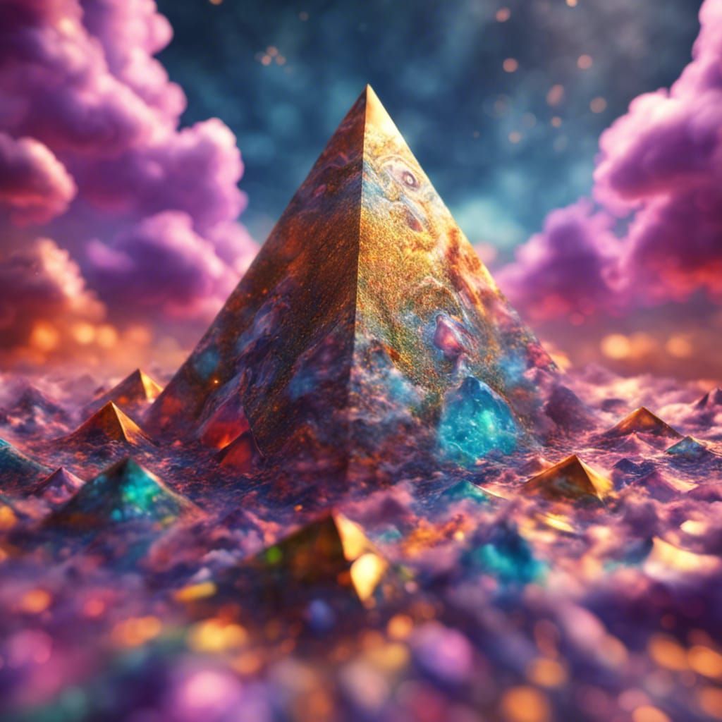 Hyperreslistic hyperdetailed trippy orgonite pyramide hyperf...