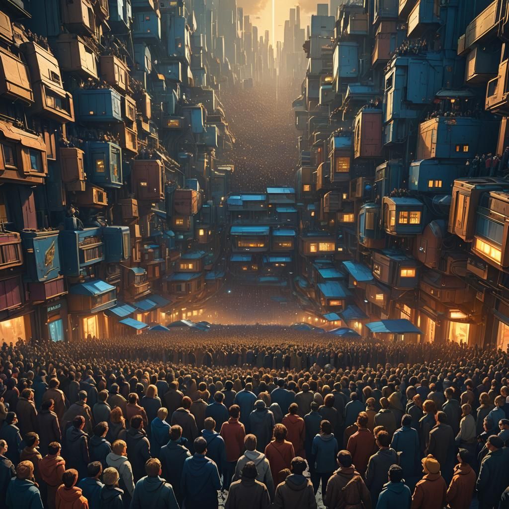Sea of People Look Upward: Matte Painting