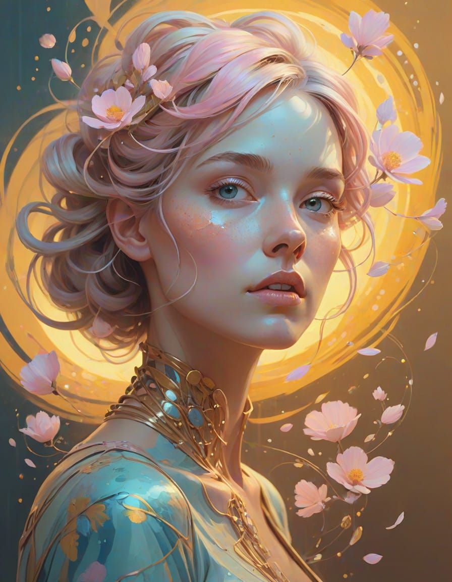 Dreamy Ethereal Woman in Soft Pastel Colors