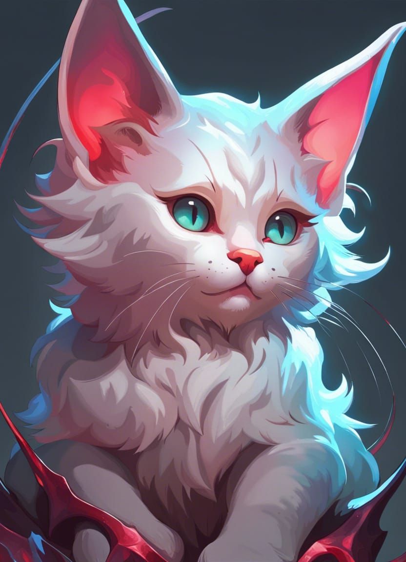 Cute Devil Kitten Portrait in Hyperdetailed Splash Art