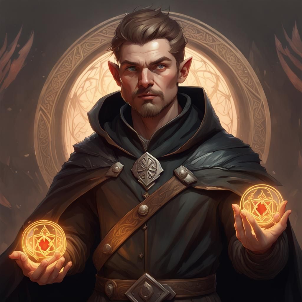 Halfling male rogue with short slicked back hair, a goatee, ...