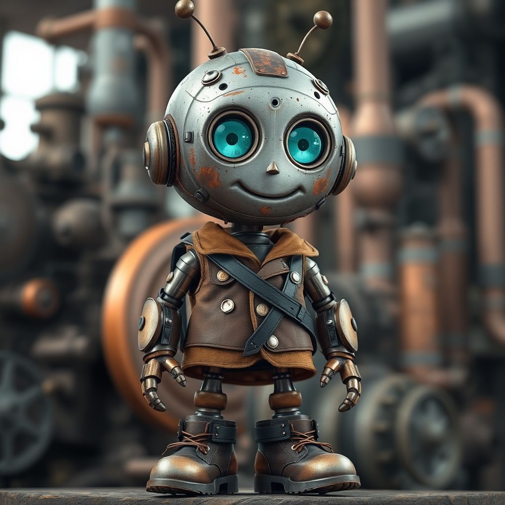 A portrait of a whimsical steampunk robot