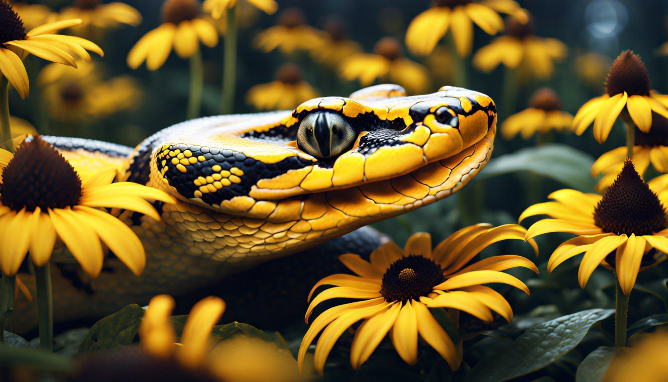 A bright yellow Burmese Python   by @AI Curious