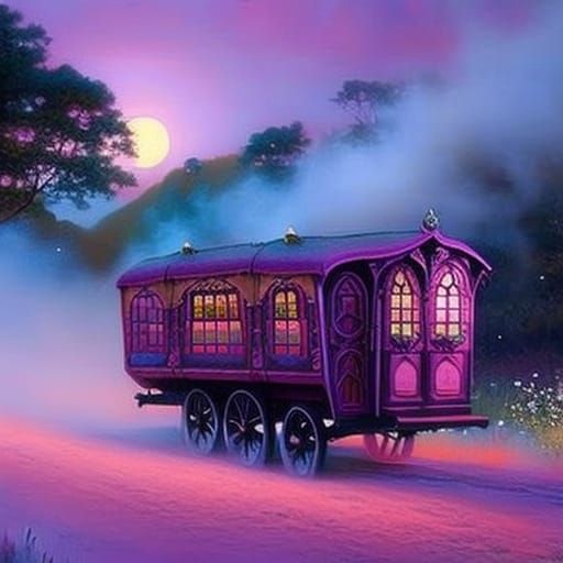 Purple Gypsy caravan wagon house& gothic vibes& fantasy vibes& ethereal vibes& magical vibes& witchy vibes& Gypsy vibes&...