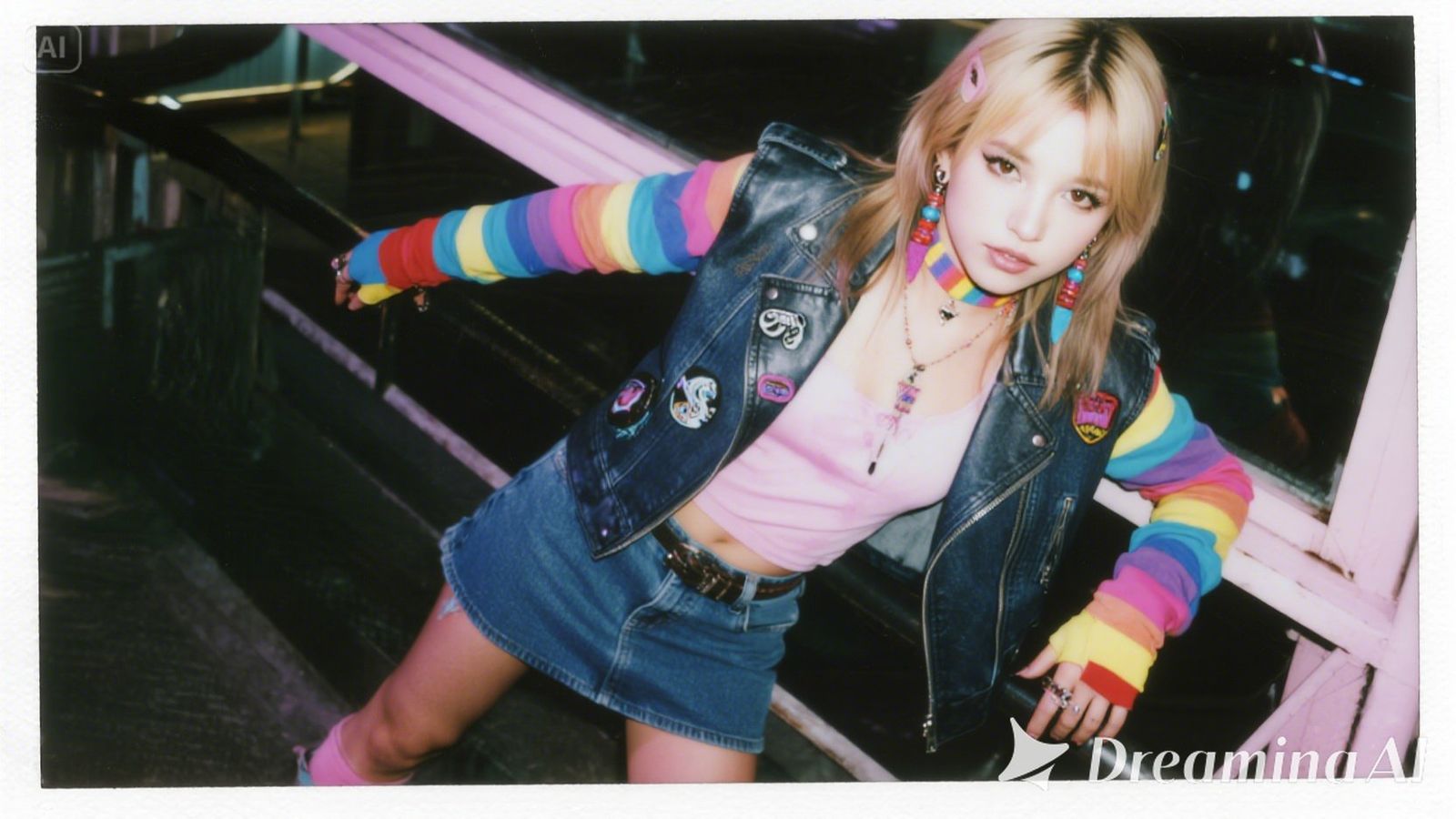 80's punk girl with cute-punk mix outfit