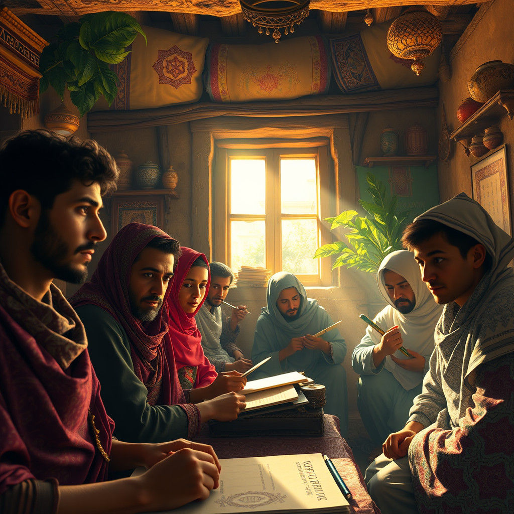 Yemenite Settlers Learning Hebrew: Fantasy Concept Art