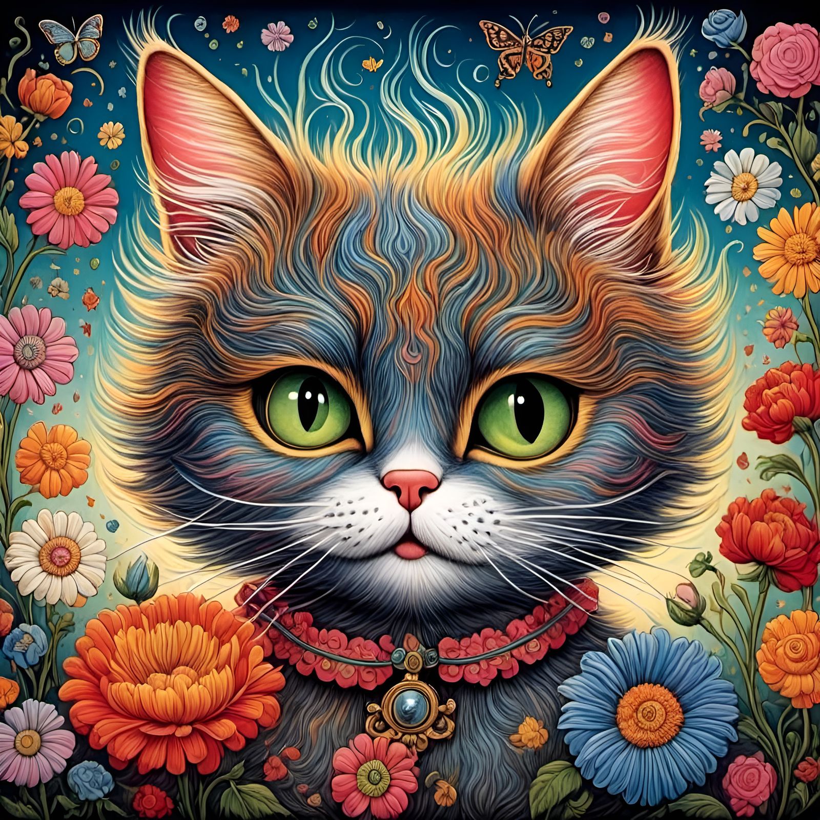 beautiful cat by Louis wain, Liniers, roger ballen<lora:Cats...