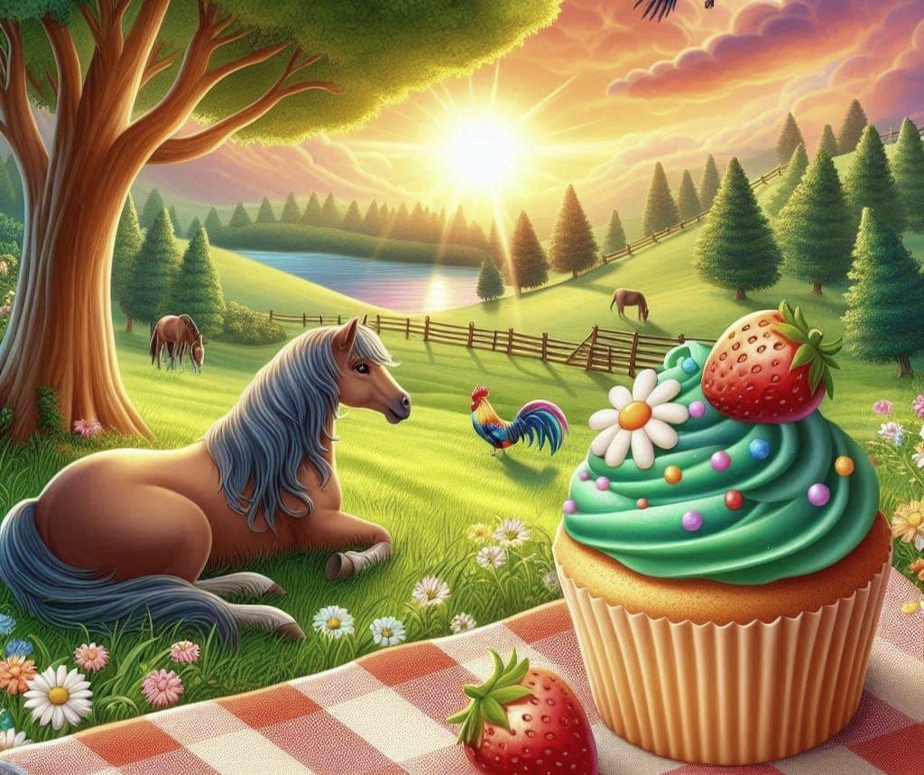 🐴🌳🌫️🌄🐓🧁