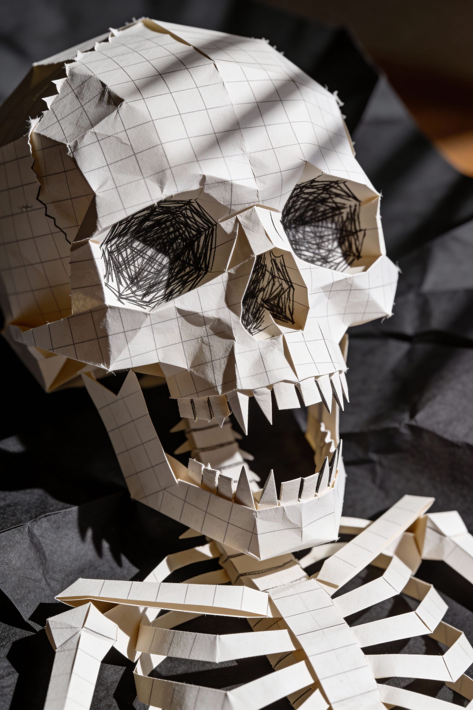 Hyperrealistic Skull Made of Crumpled Paper