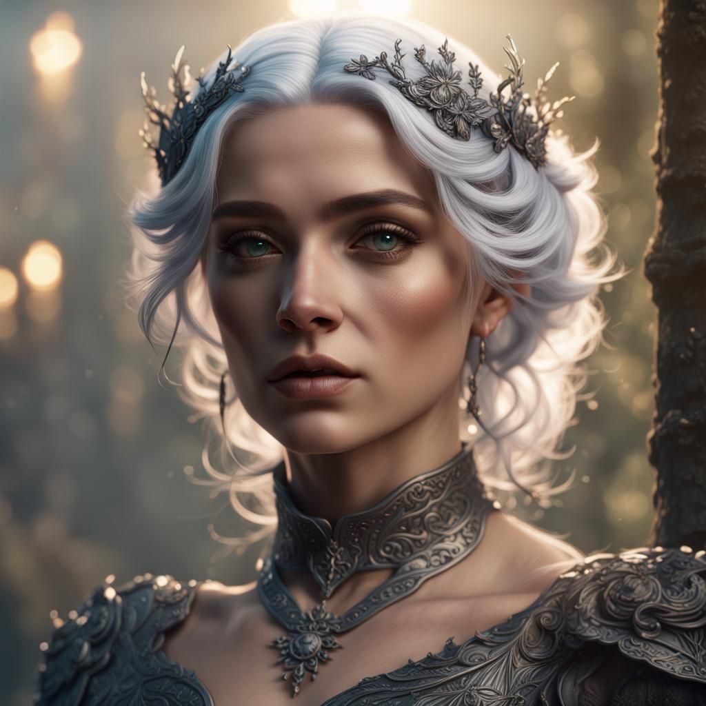 young fae woman with silver hair in bridgerton style - AI Generated ...