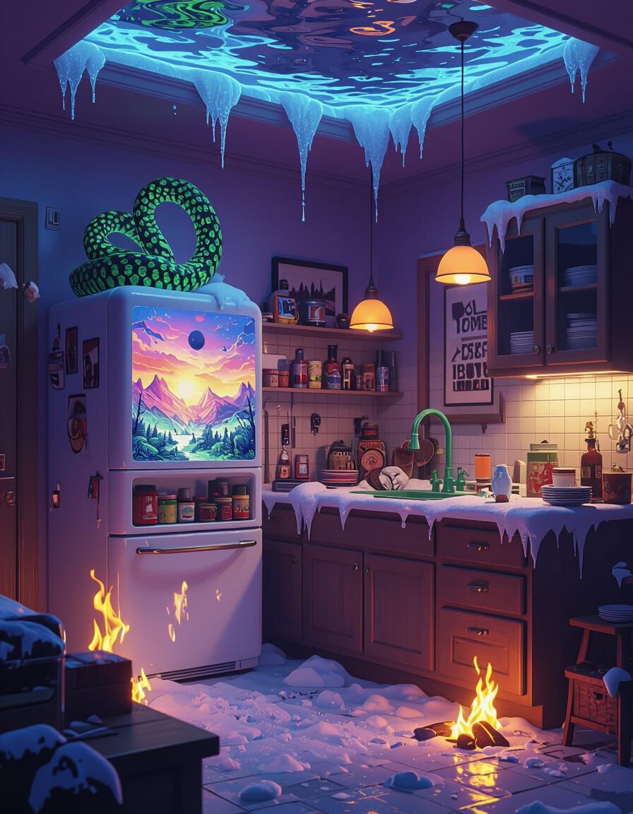 Surreal Living Room with Displaced Elements in Matte Paintin...