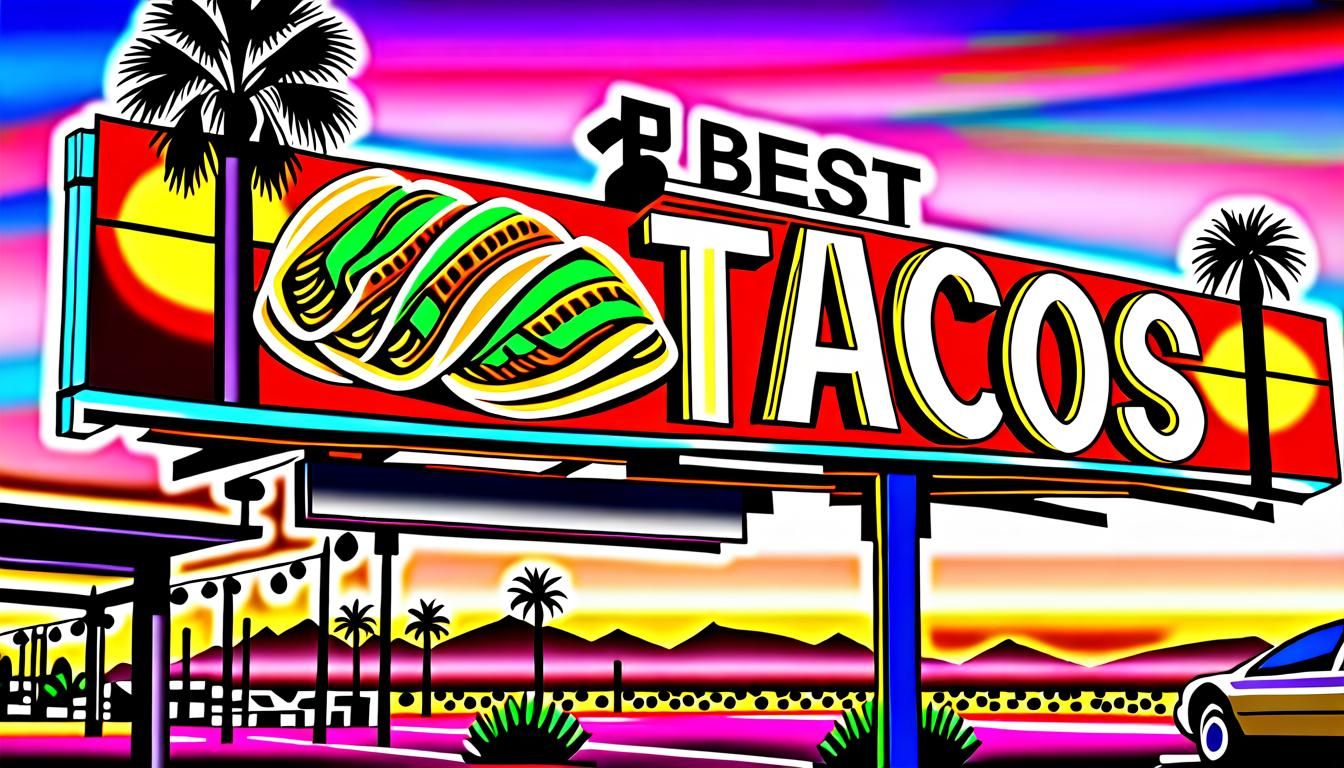 "Best Tacos" billboard above Insanely detailed Mexican resta...