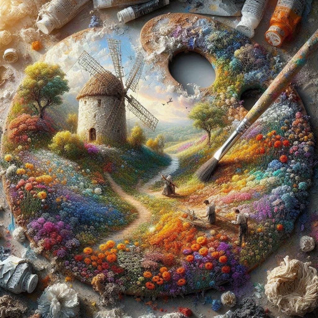 A Meadow at sunrise on palette