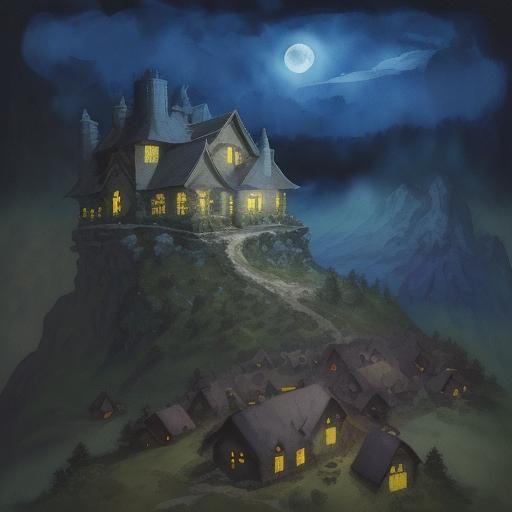 moonlit hilltop dwelling
