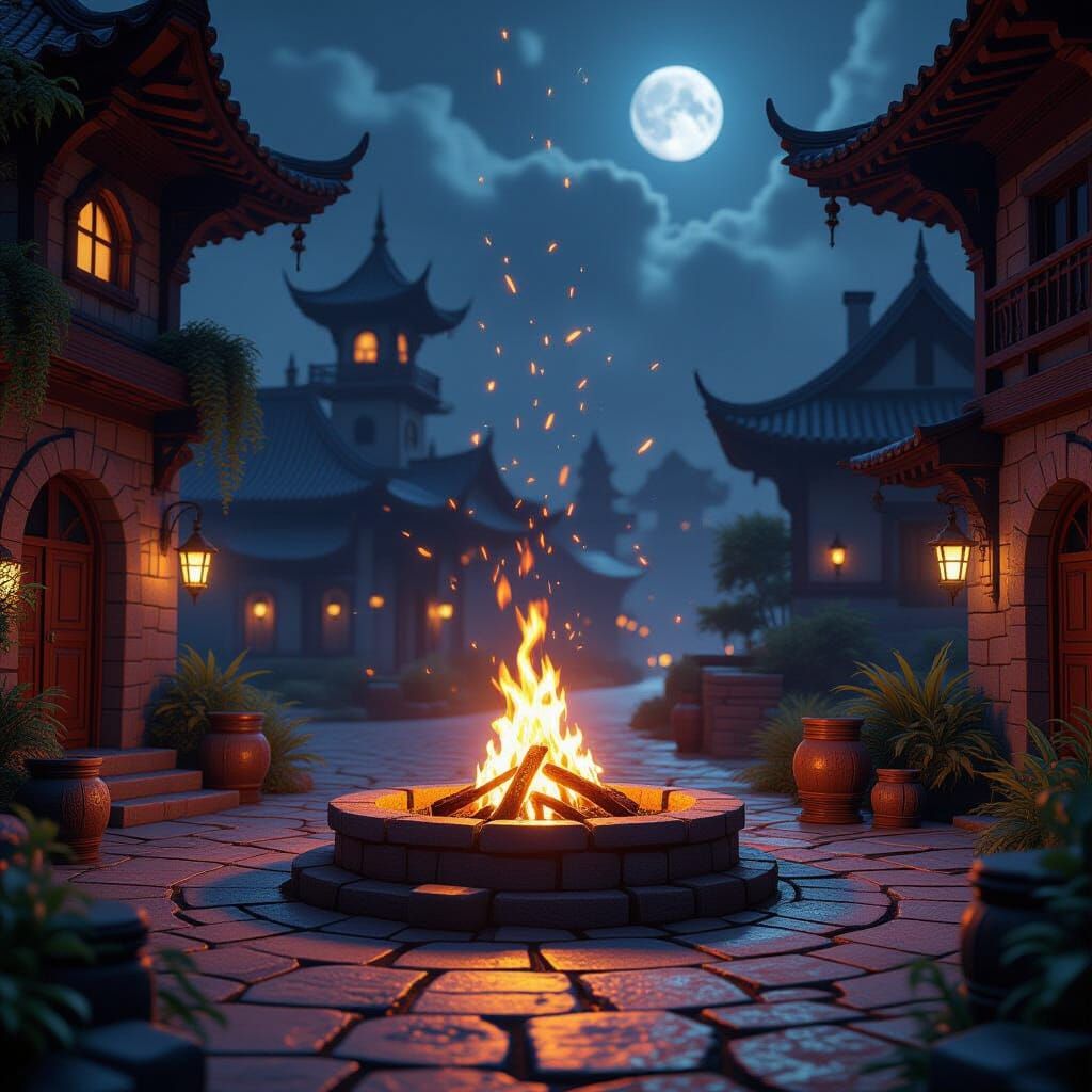 3D Cinematic Game Scene With Flickering Candles