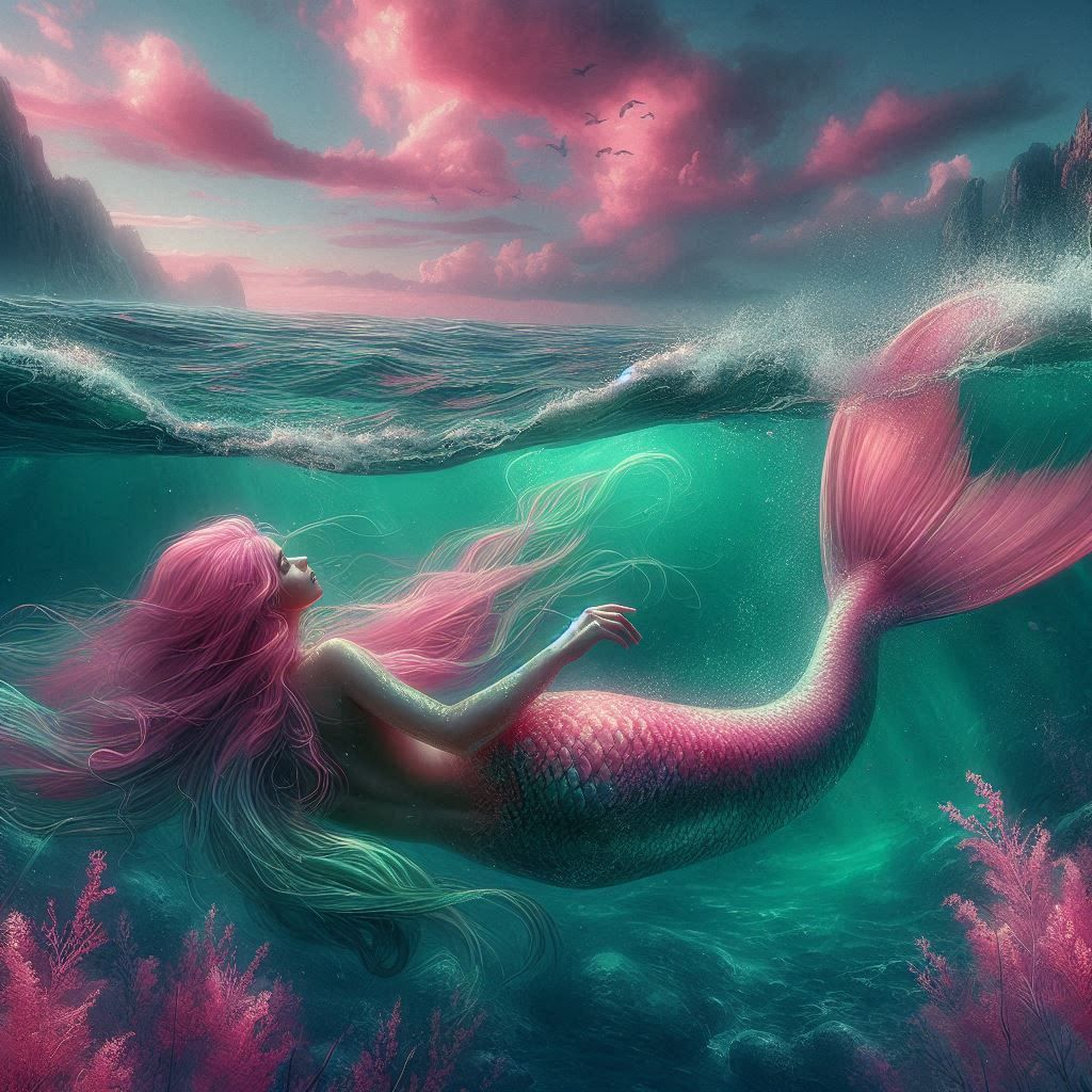 Pink and Green Mermaid