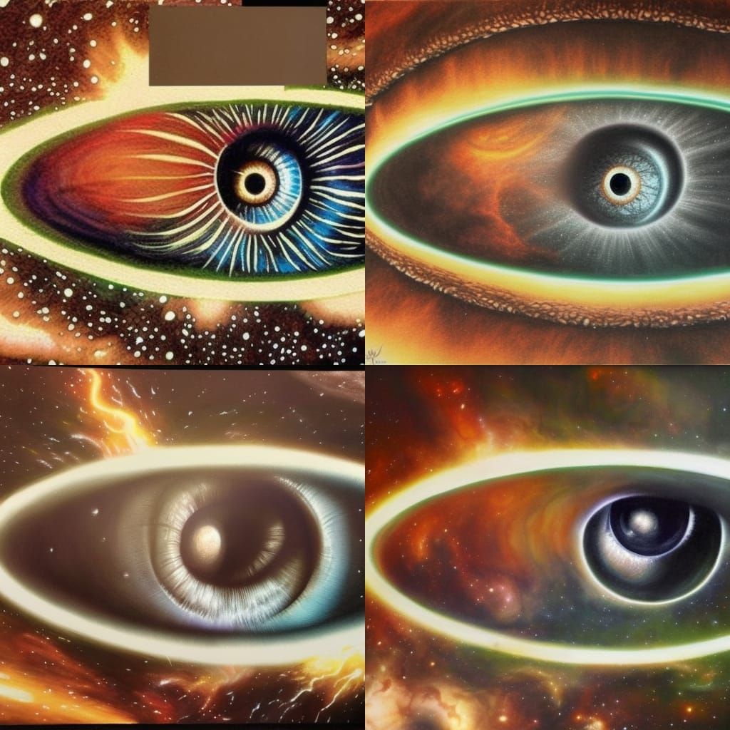 An amazingly huge alien eye in space, hyper realism, fantasy...
