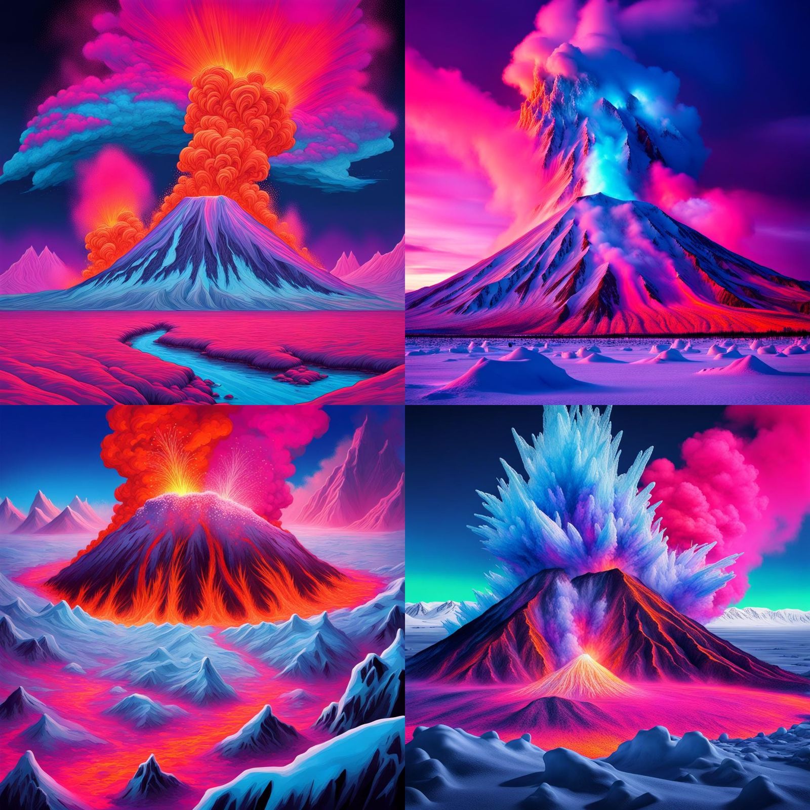 Frozen Volcano Huge Explosions of Snow In Vivid Neon Colors