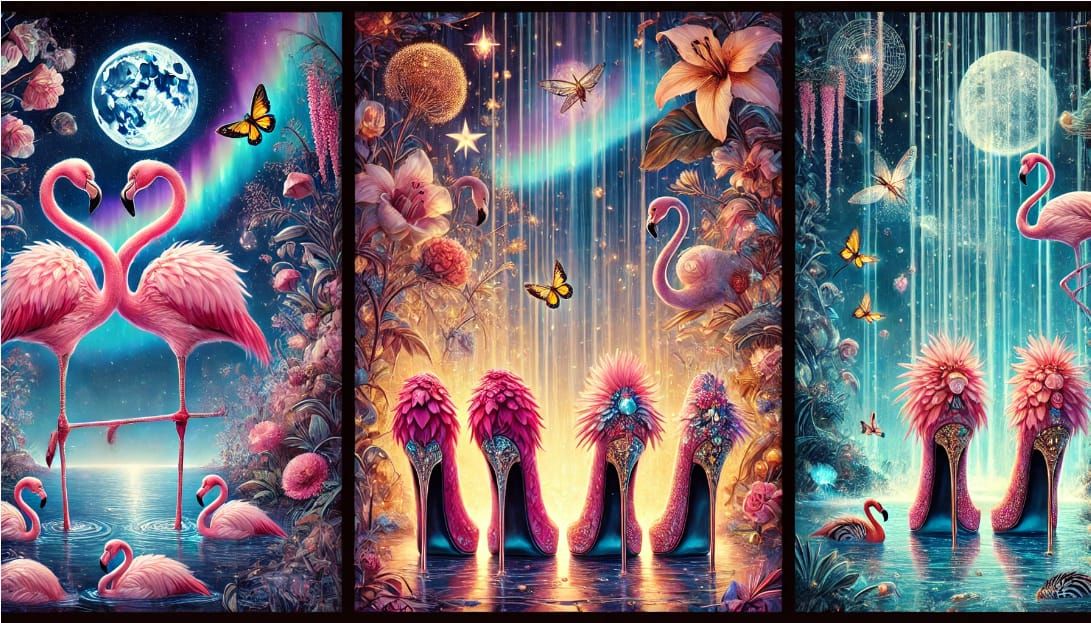 Triptych - Flamingos