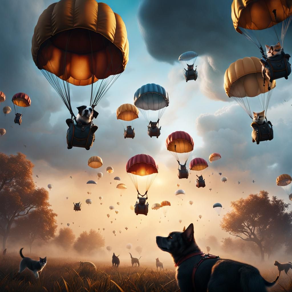 Raining cats and dogs (I'm too soft-hearted. I had to give them a soft landing!)  by @Mahina
