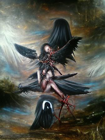 black seraph. horror fantasy, oil painting