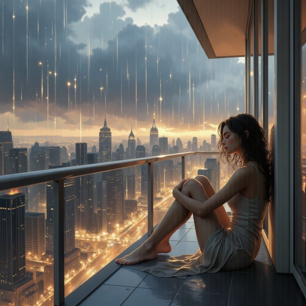 Warm Evening Rain in the city  by @Camellia Lane