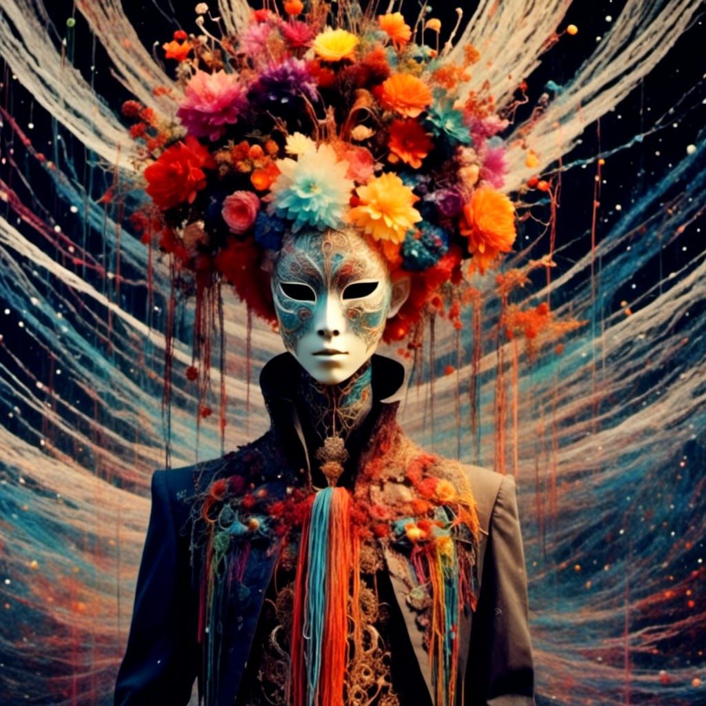 Iridescent Thread Humanoid in Cosmic Horror Style