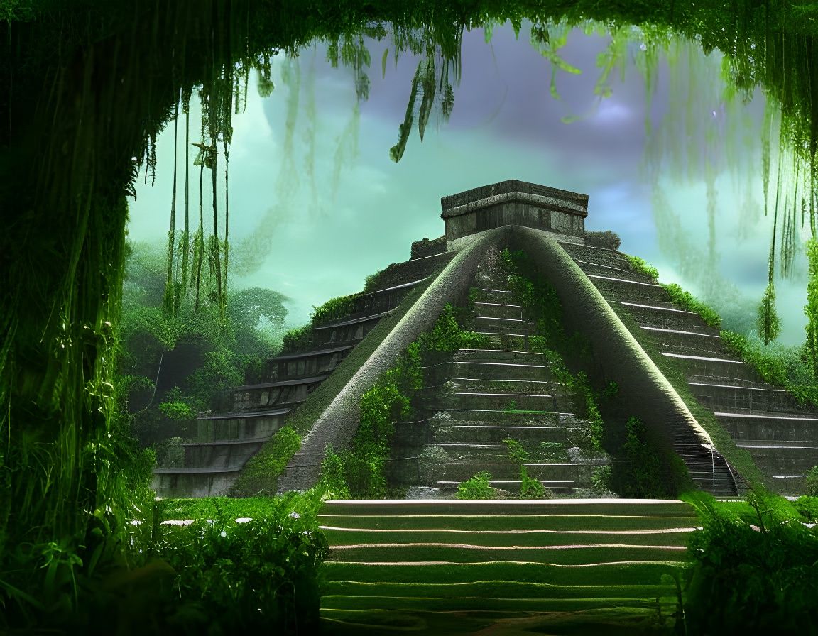 Vines covering a Mayan Tempel - AI Generated Artwork - NightCafe Creator