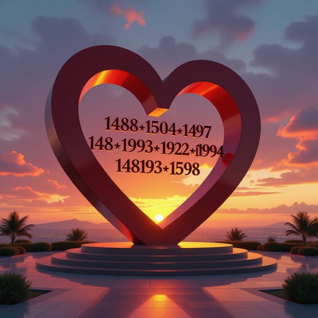 Monumental Heart Sculpture with Romantic Sunset