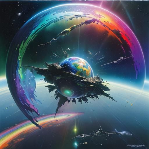 rainbow spectrum prismatic crystal thick brushy sci fi oil c...