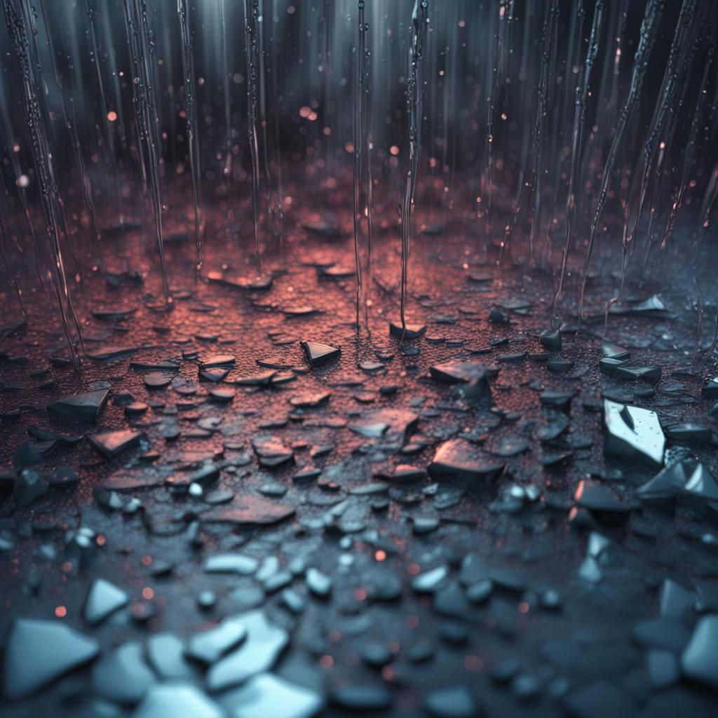 Abstract rain dotted frozen broken shattered glass framed