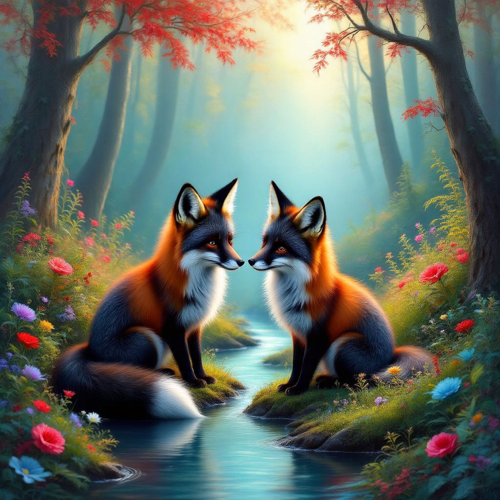 Two adorable black Foxes