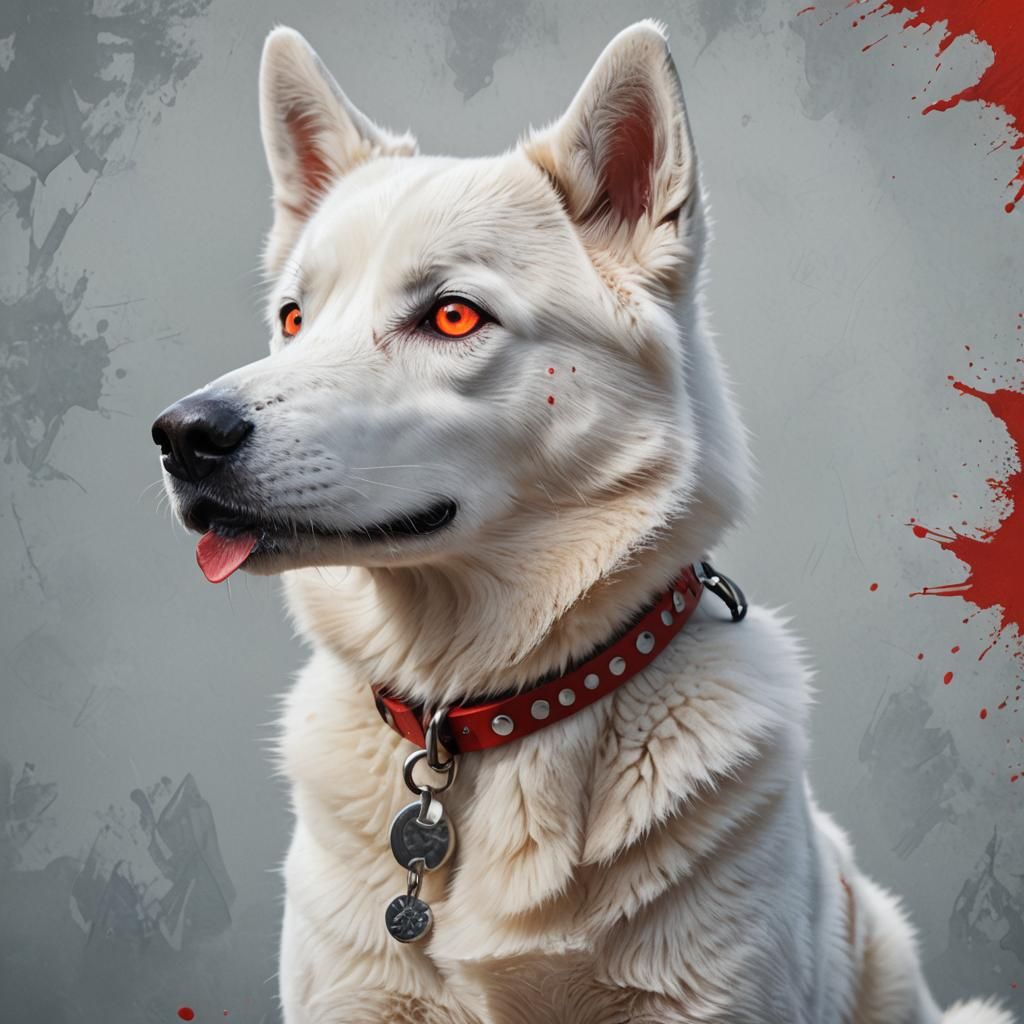 Hyperrealistic Husky Dog with Red Eyes