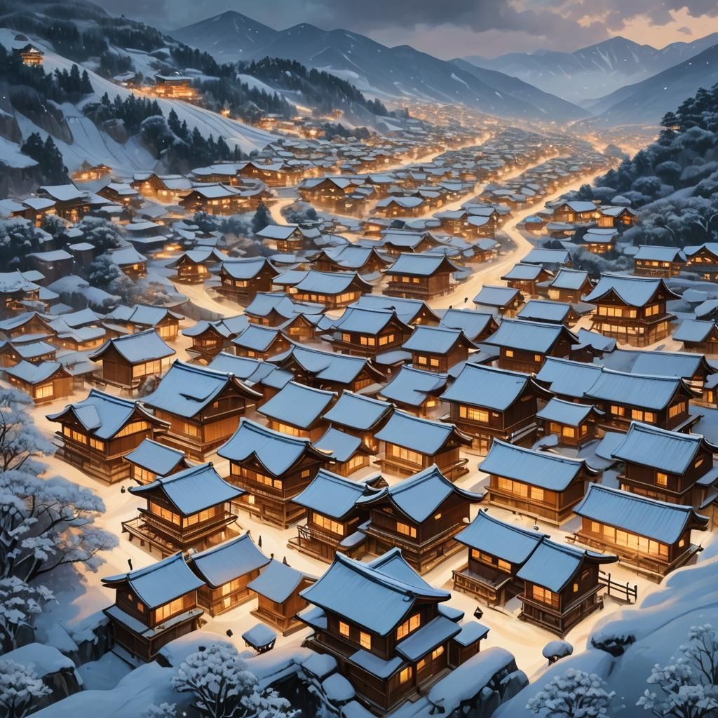 Snowy Japanese Valley: Cinematic Aerial View