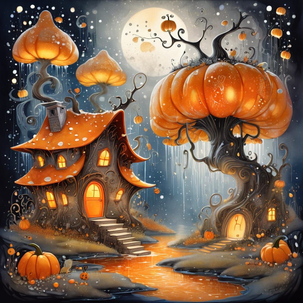 Fantasy Forest Demon in Glowing Squash House
